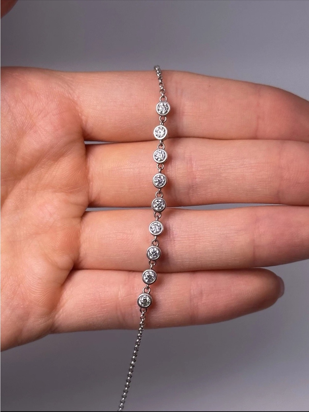 Sterling Silver lab grown diamond Station Bracelet - White